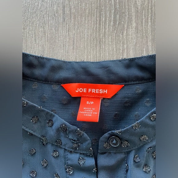 Joe Fresh blouse Navy dark blue polka dots small S top shirt long sleeve - Picture 2 of 5